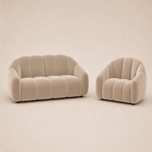 Bundle Salon Olan Studio : canapé 2 places et fauteuil en velours beige assortis